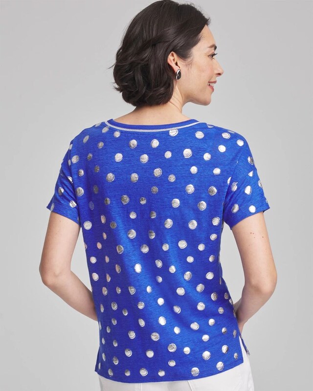 Foiled Polka-Dot Sweater-Trim Linen Tee - image 3
